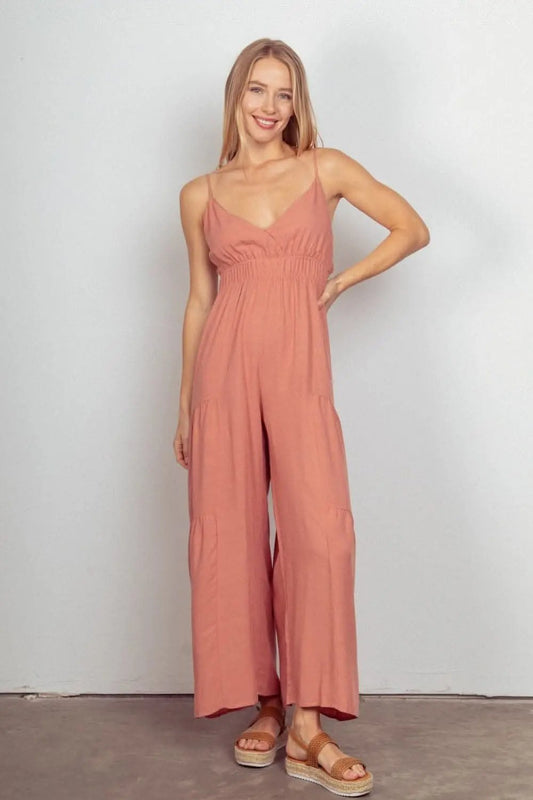 Trendsi Ruched Jumpsuit Women's Casual Wide Leg Romper USA Shipped, Sleeveless