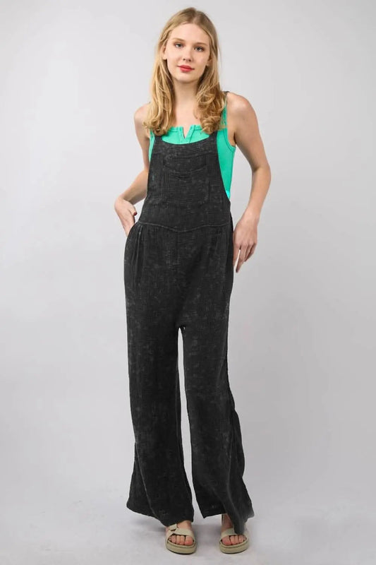 Trendsi VERY J Texture Washed Wide Leg Overalls