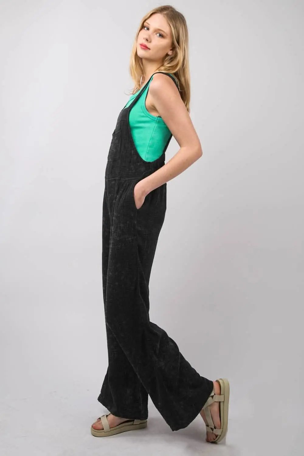 Trendsi VERY J Texture Washed Wide Leg Overalls