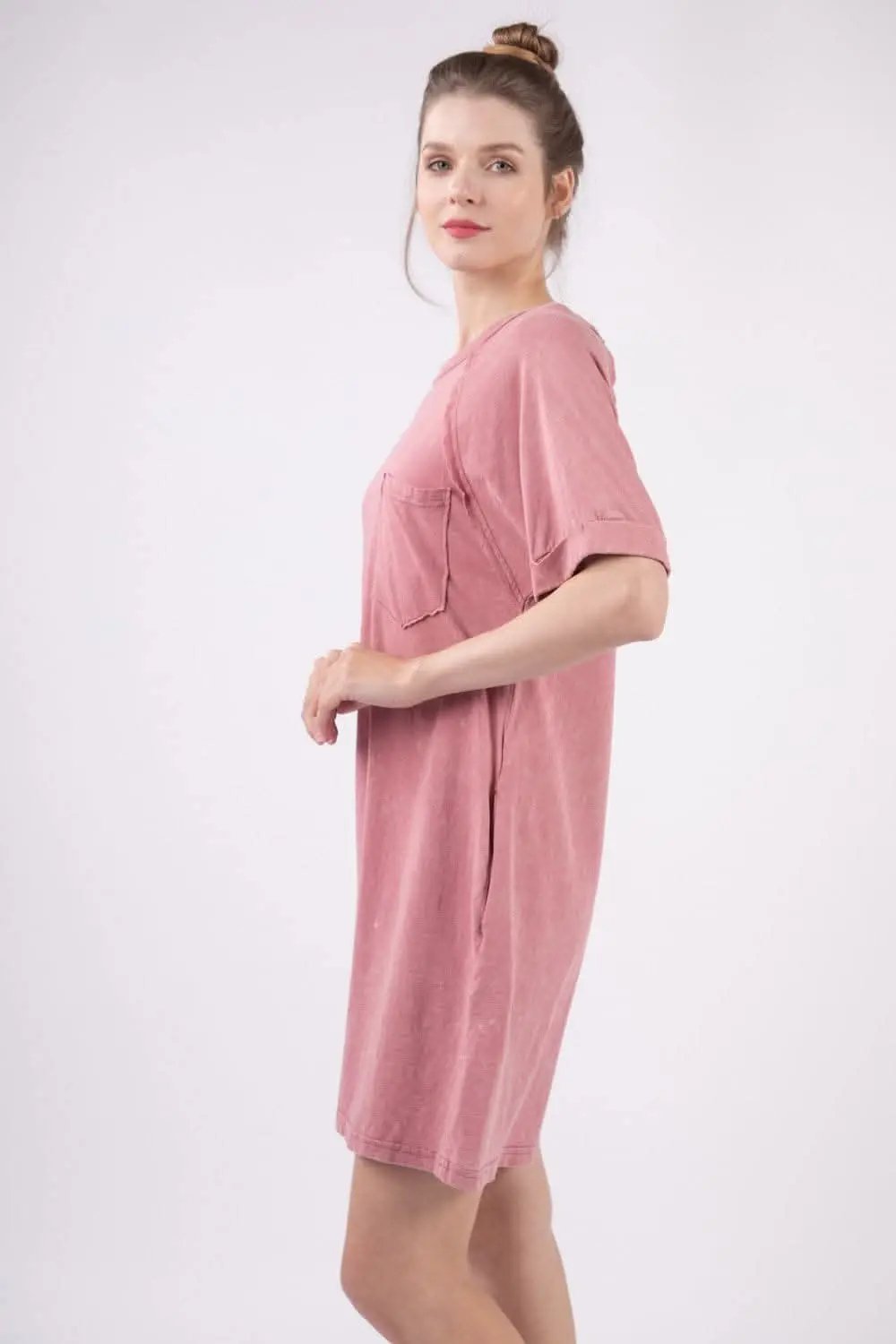 Trendsi VERY J Washed Round Neck Mini Tee Dress for Effort