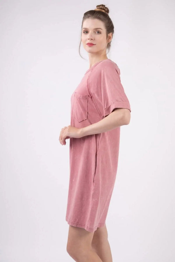 Trendsi VERY J Washed Round Neck Mini Tee Dress for Effort