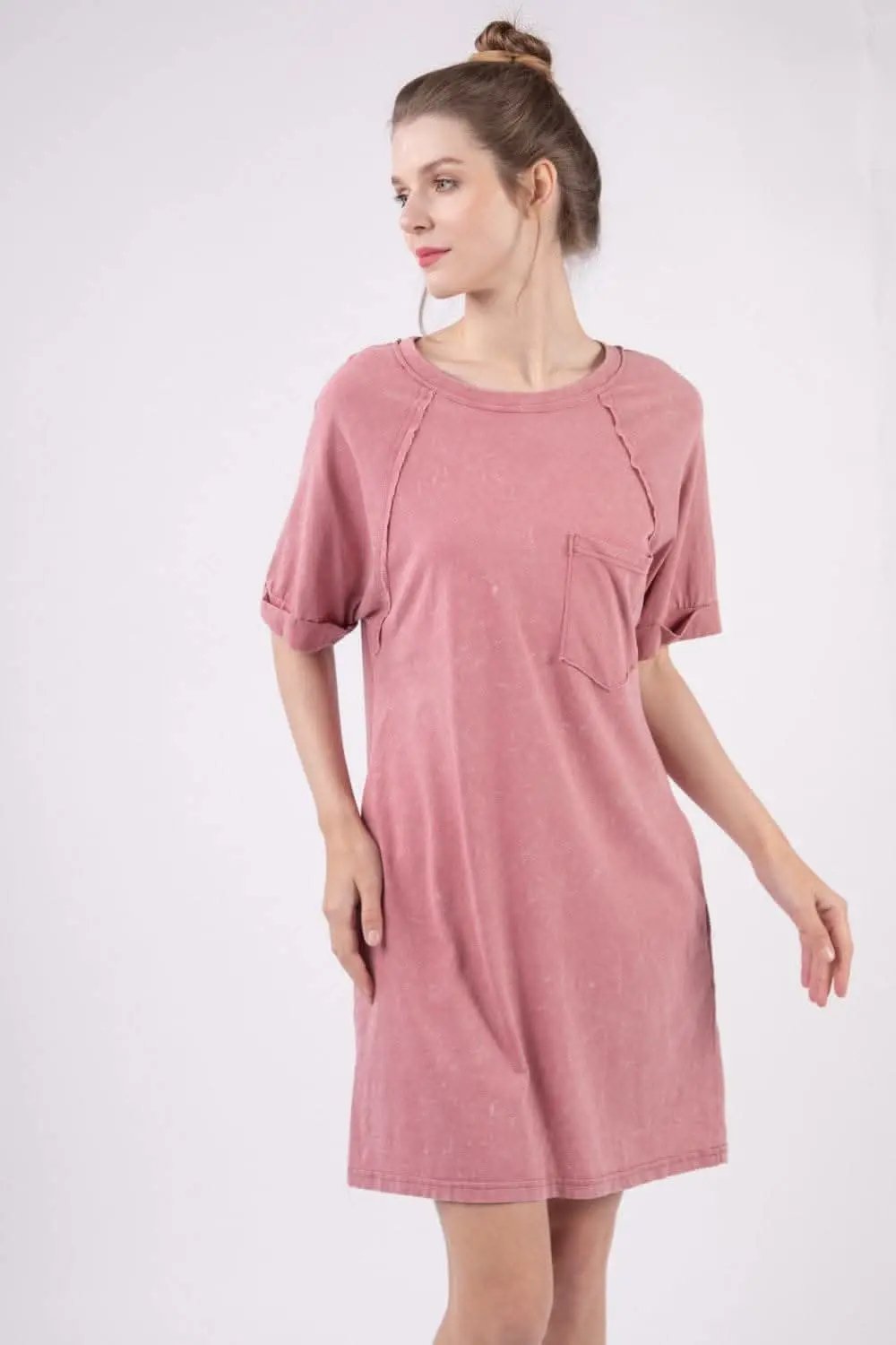 Trendsi VERY J Washed Round Neck Mini Tee Dress for Effort