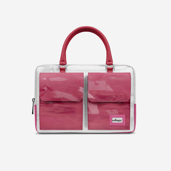 Vegan Designer Luxury Double Pocket Bag 16” BYMANYC ® New York White & Pink