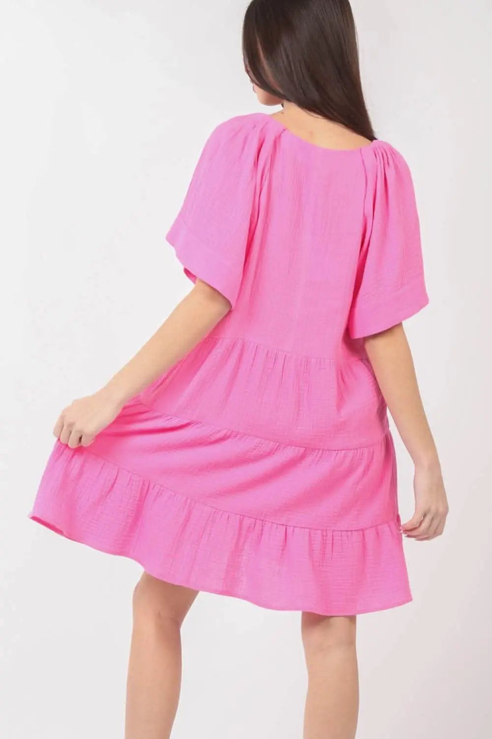 Trendsi Very J Texture V-Neck Ruffled Tiered Dress for Ele