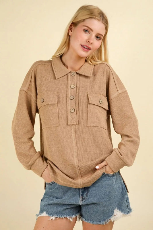 Knit Collared Shirt - Soft & Comfy with Pockets - Casual Style