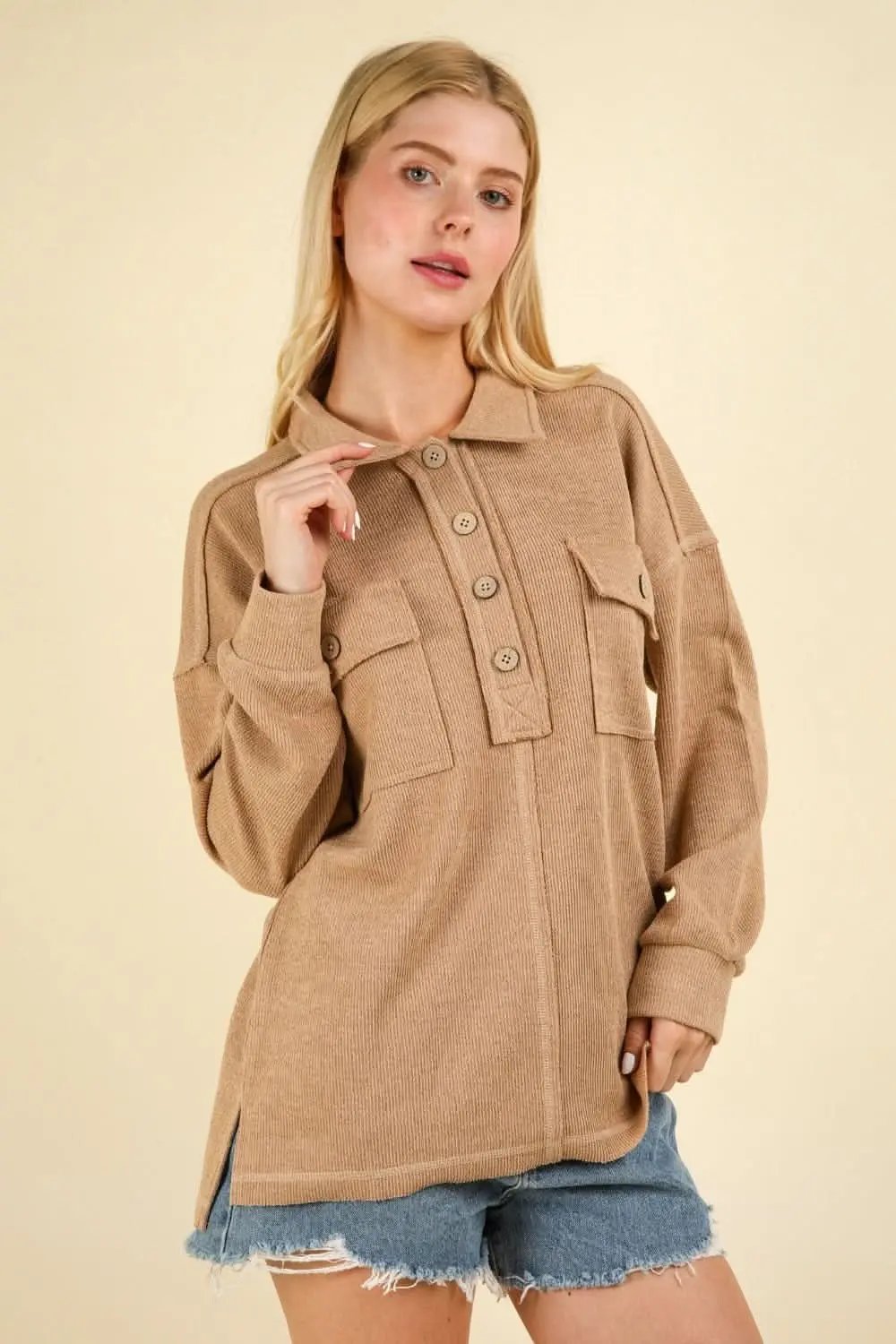 Knit Collared Shirt - Soft & Comfy with Pockets - Casual Style