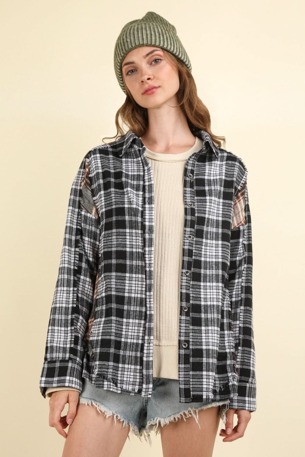 Women's Plaid Shirt - Casual Everyday - Button-Up Top