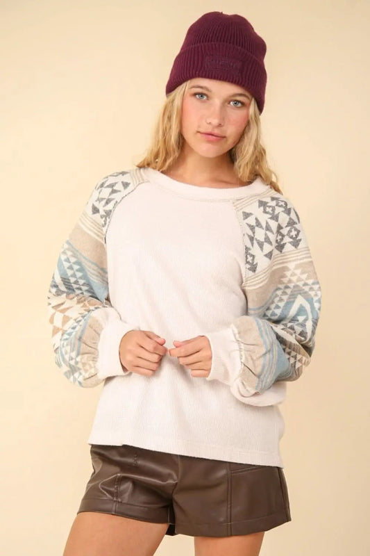 Trendsi Printed Knit Top Women's Casual Long Sleeve Shirt Soft & Comfy