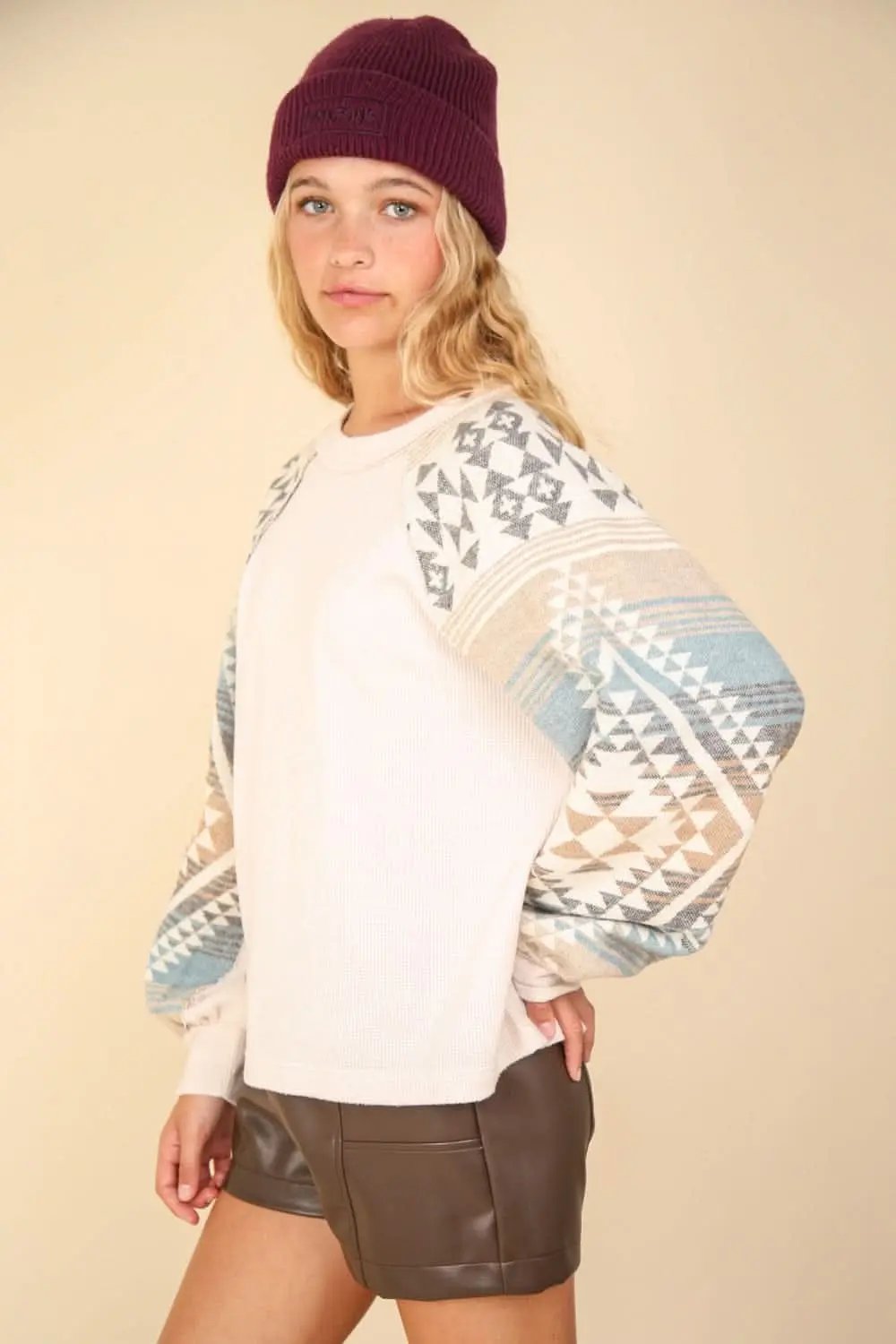 Trendsi Printed Knit Top Women's Casual Long Sleeve Shirt Soft & Comfy