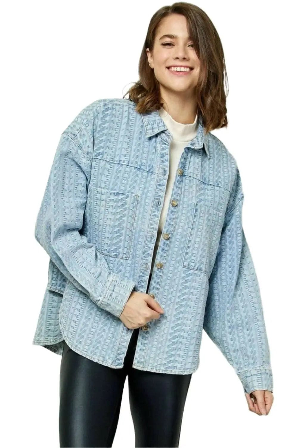 Denim Top - Dropped Shoulder - Button-Up Shirt