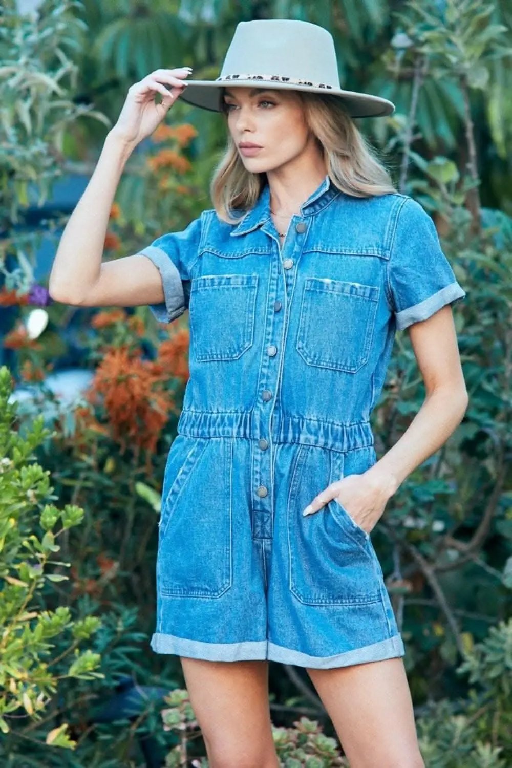 Trendsi Denim Jumpsuit Women's Casual Veveret One-Piece Elastic Waist Comfortable