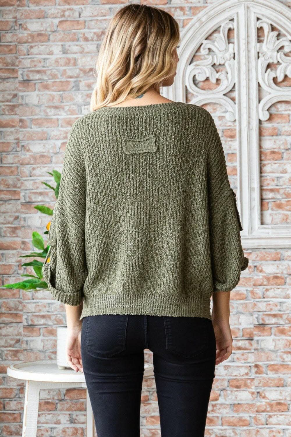 Trendsi Veveret Round Neck Roll-Up Sweater