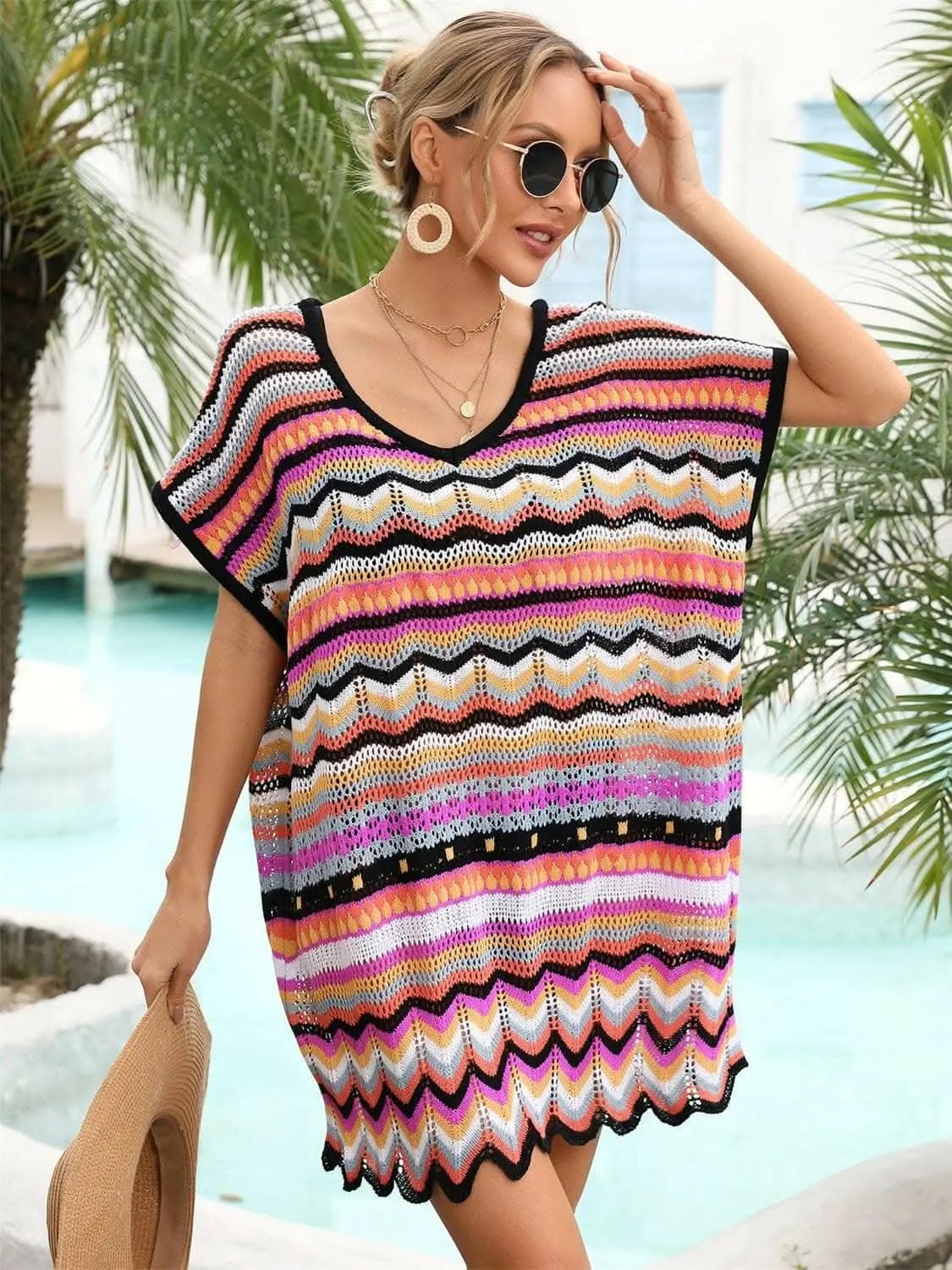 Trendsi swimwear - Vibrant rainbow v-neck cover-up dress