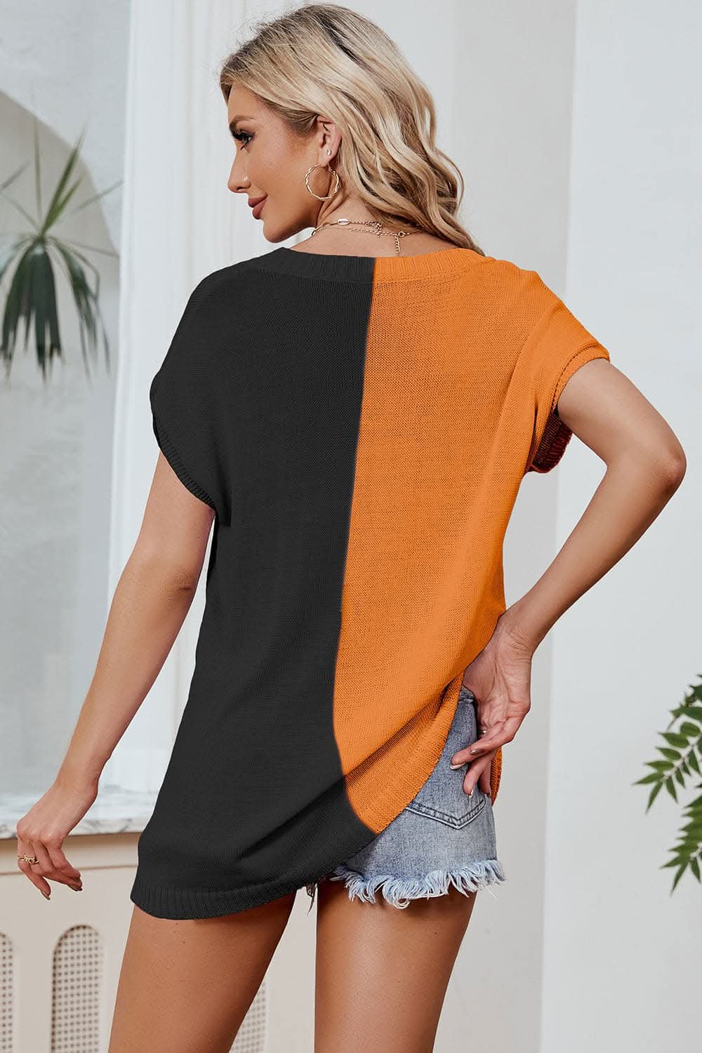 Trendsi Vibrant v-neck color block tee