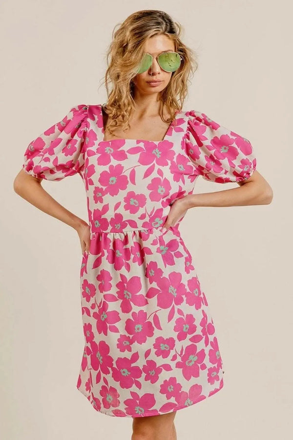 Trendsi Vintage Mini Dress Women's Party Dress Puff Sleeve Square Neck Chic