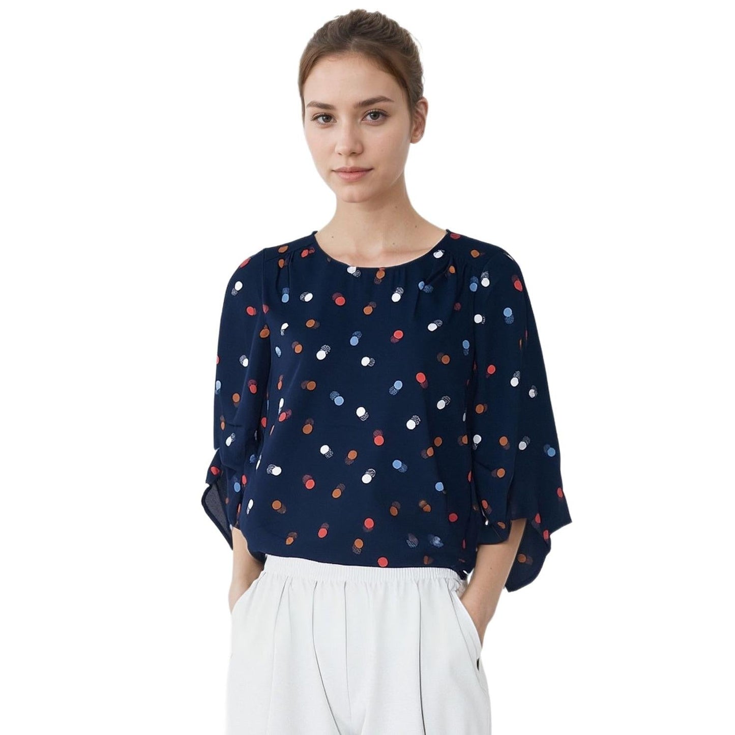 Pleione Women's 3/4 Sleeve Multi Layered Cuff Blouse
