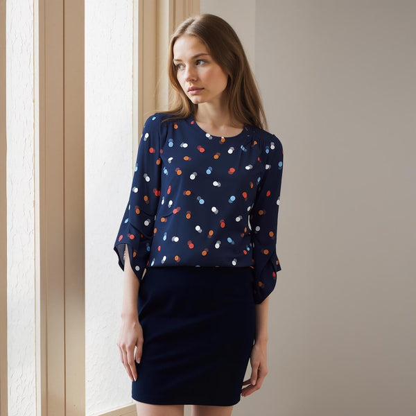 Pleione Women's 3/4 Sleeve Multi Layered Cuff Blouse