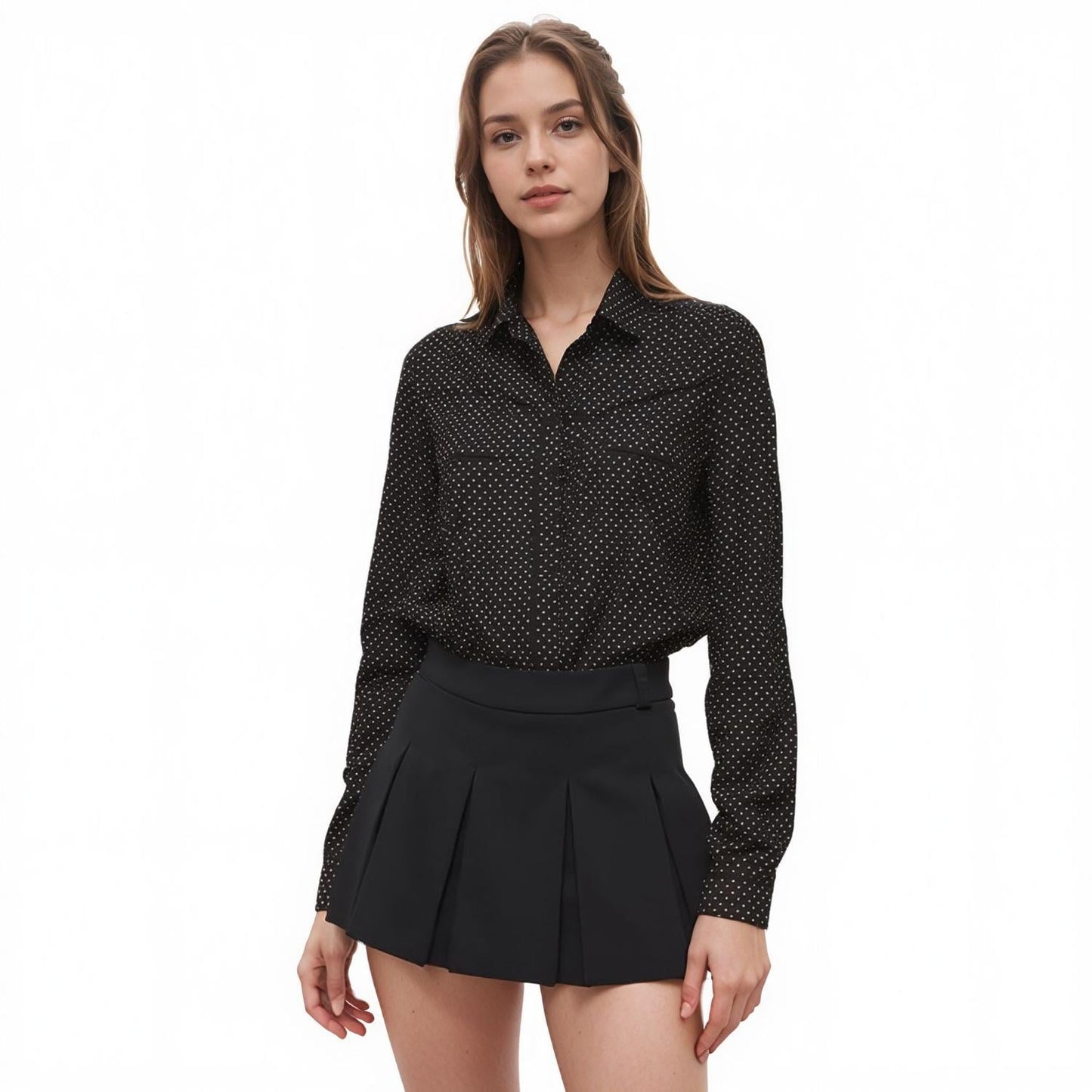 Pleione Women's Button Down Shirt Blouse in Black