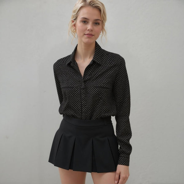 Pleione Women's Button Down Shirt Blouse in Black