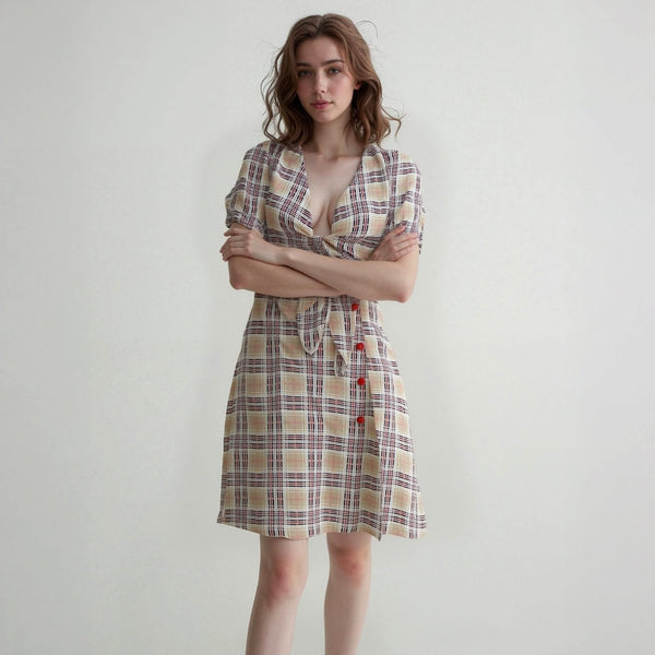 Women's Multi Check Button Down Slit Skirt