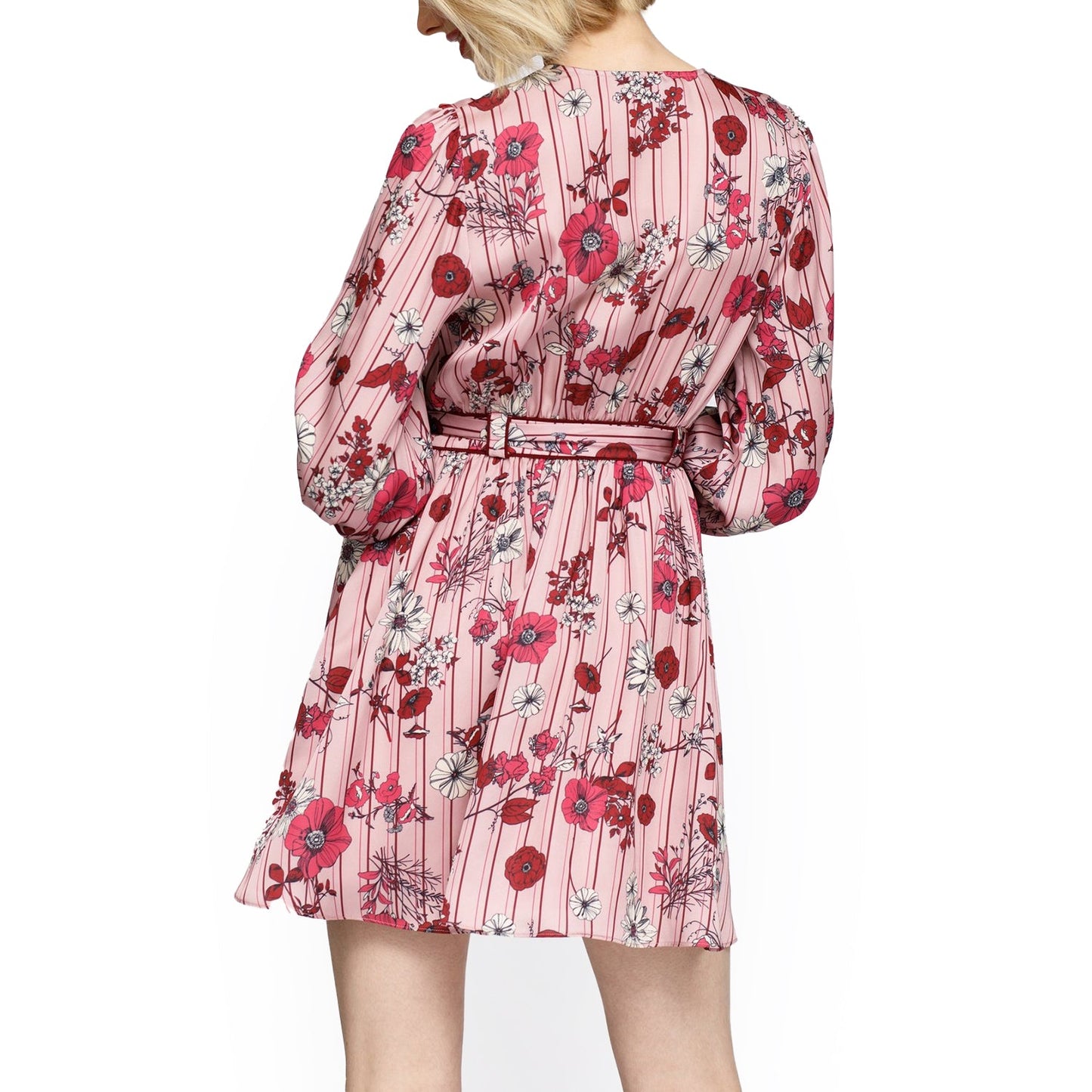 Women's Floral Satin Wrap Front Flared Dress
