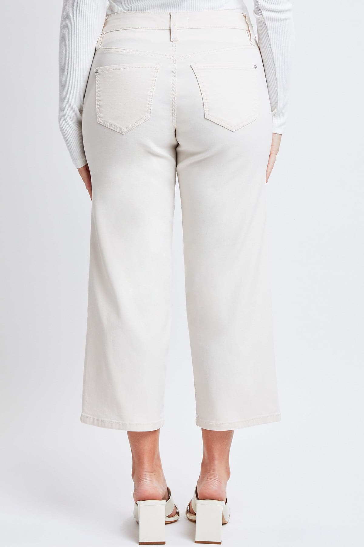 Women's Hyperstretch High Rise Cropped Wide Leg Flood Pants, Gardenia