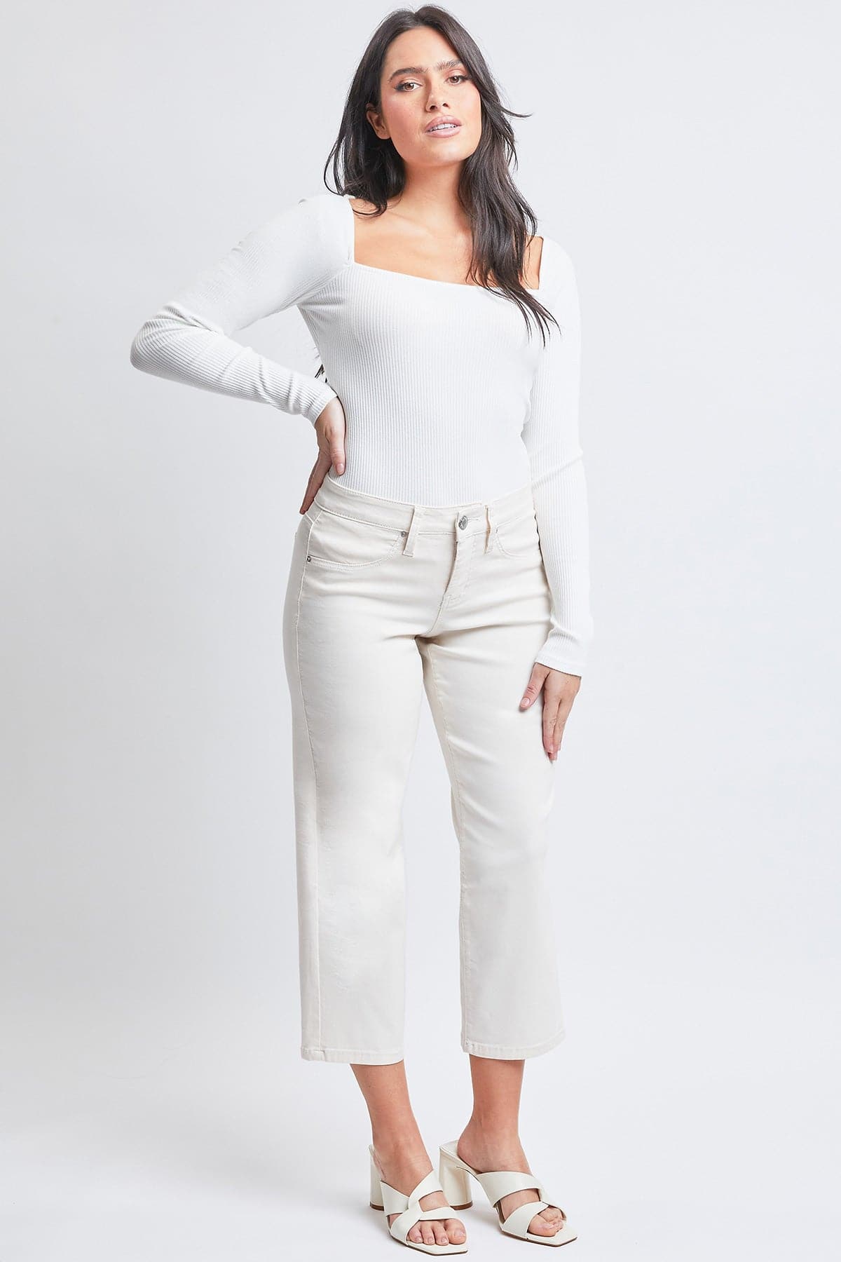 Women's Hyperstretch High Rise Cropped Wide Leg Flood Pants, Gardenia