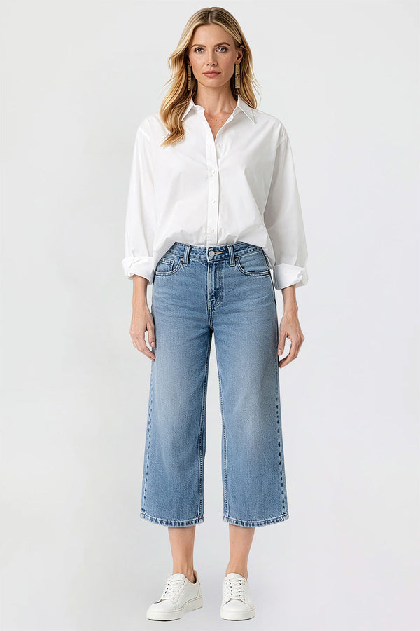Women's Premium Stretch Cropped Wide Leg Jeans
