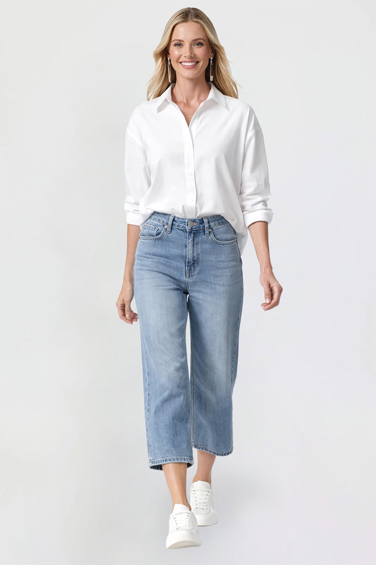 Women's Premium Stretch Cropped Wide Leg Jeans