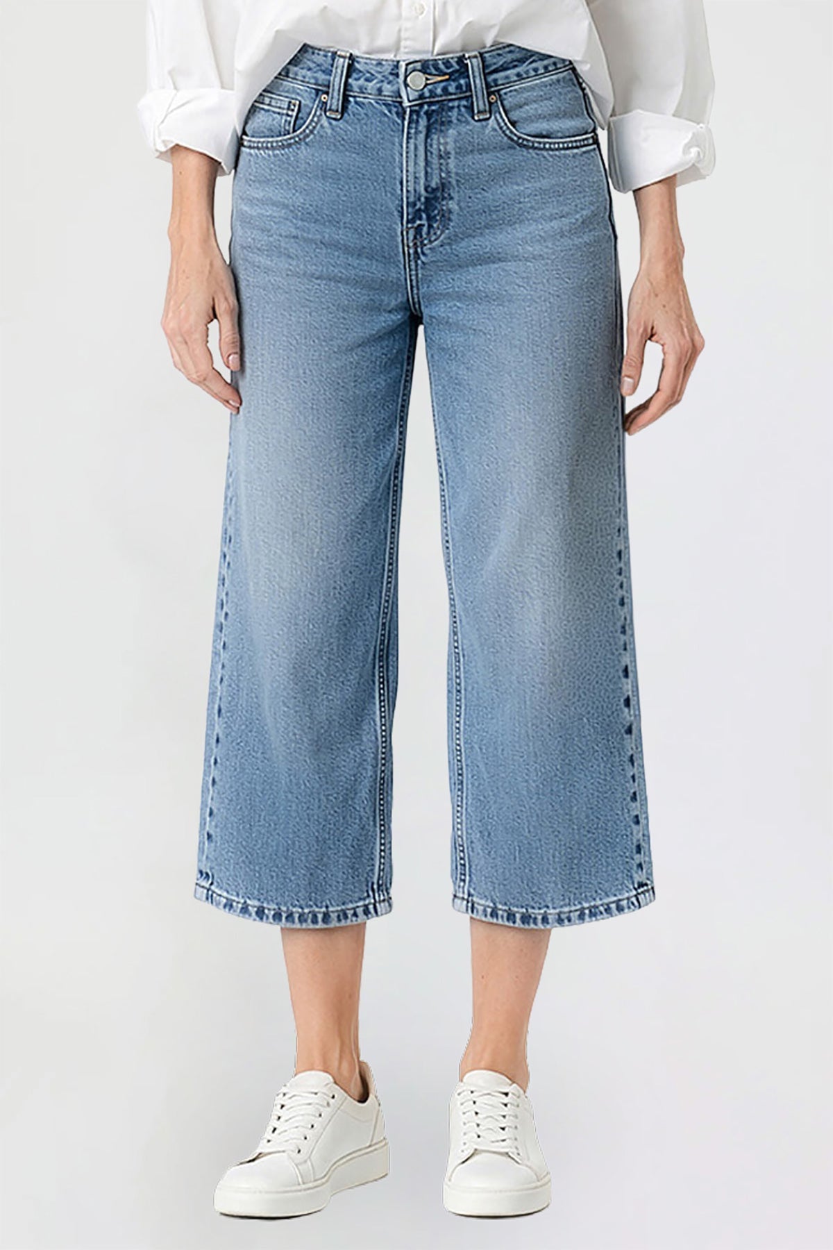 Women's Premium Stretch Cropped Wide Leg Jeans