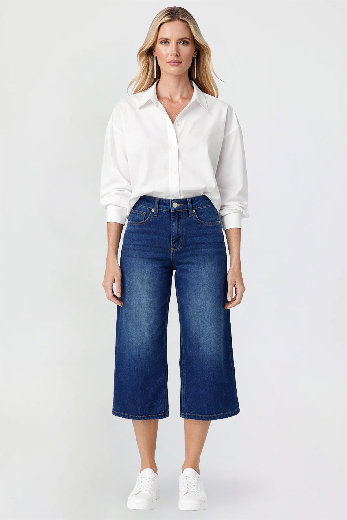 Women's Premium Stretch Cropped Wide Leg Jeans