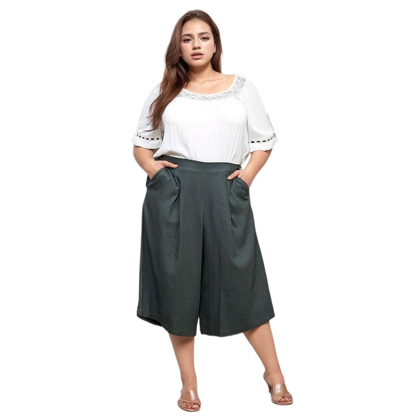 Pleione Plus Women's Pleated Wide Leg Capris