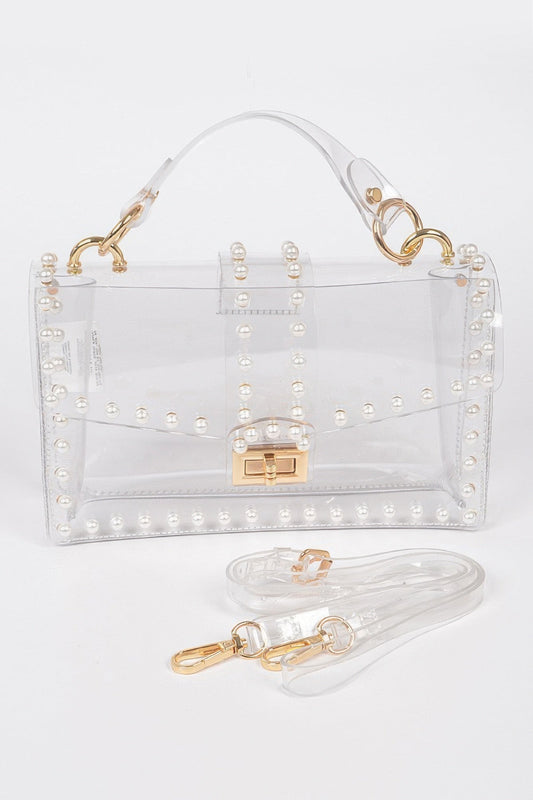 Transparent Clutch with Faux Pearls