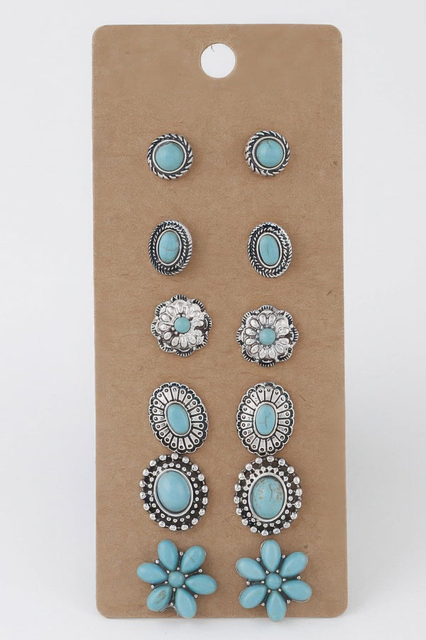Antique Flower Stud Earrings Set