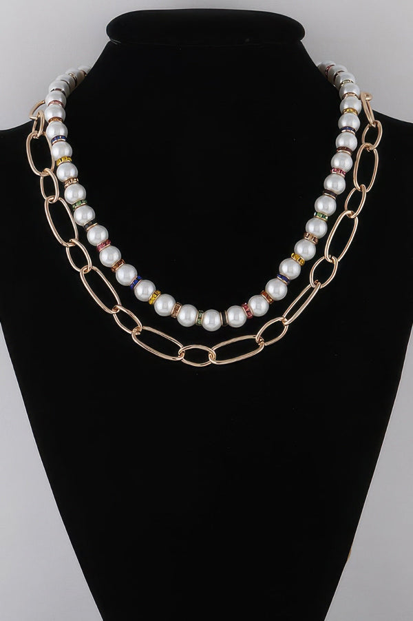 Women's Double Layered Pearl N Chain Necklace BYMANYC ® New York CONTEMPORARY VIBRANT MODERN FASHION - New Collection
