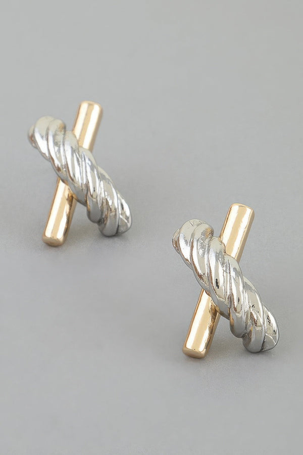 Women's Stud Earrings Two Toned Twisted X BYMANYC ® New York DUAL-FINISH CROSSOVER EARRINGS - New Collection
