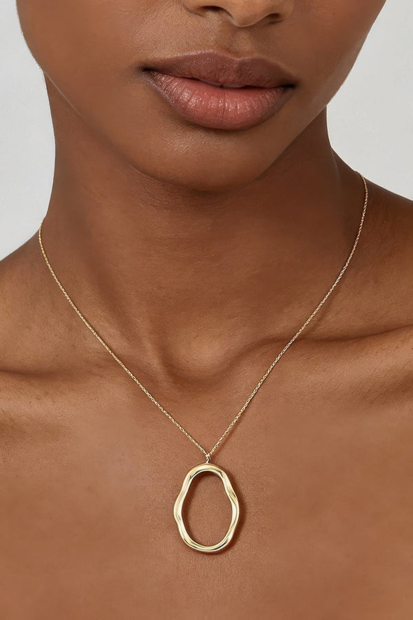 Women's Pendant Necklace Hammered Ripple Oval Twisted BYMANYC ® New York SCULPTURAL TEXTURED DROP COLLAR - New Collection