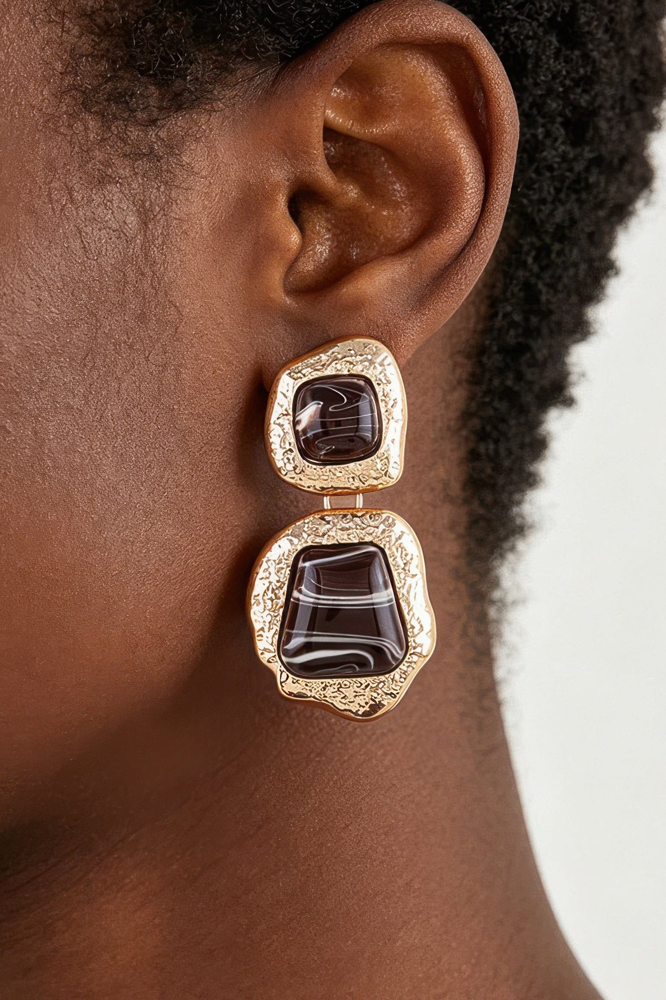 Women's Drop Earrings Hammered Marble Stone BYMANYC ® New York ORGANIC TEXTURED STONE DANGLE - New Collection