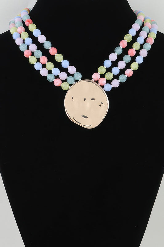 Women's Statement Necklace Triple Beaded Disc BYMANYC ® New York LAYERED TEXTURED COLLAR - New Collection
