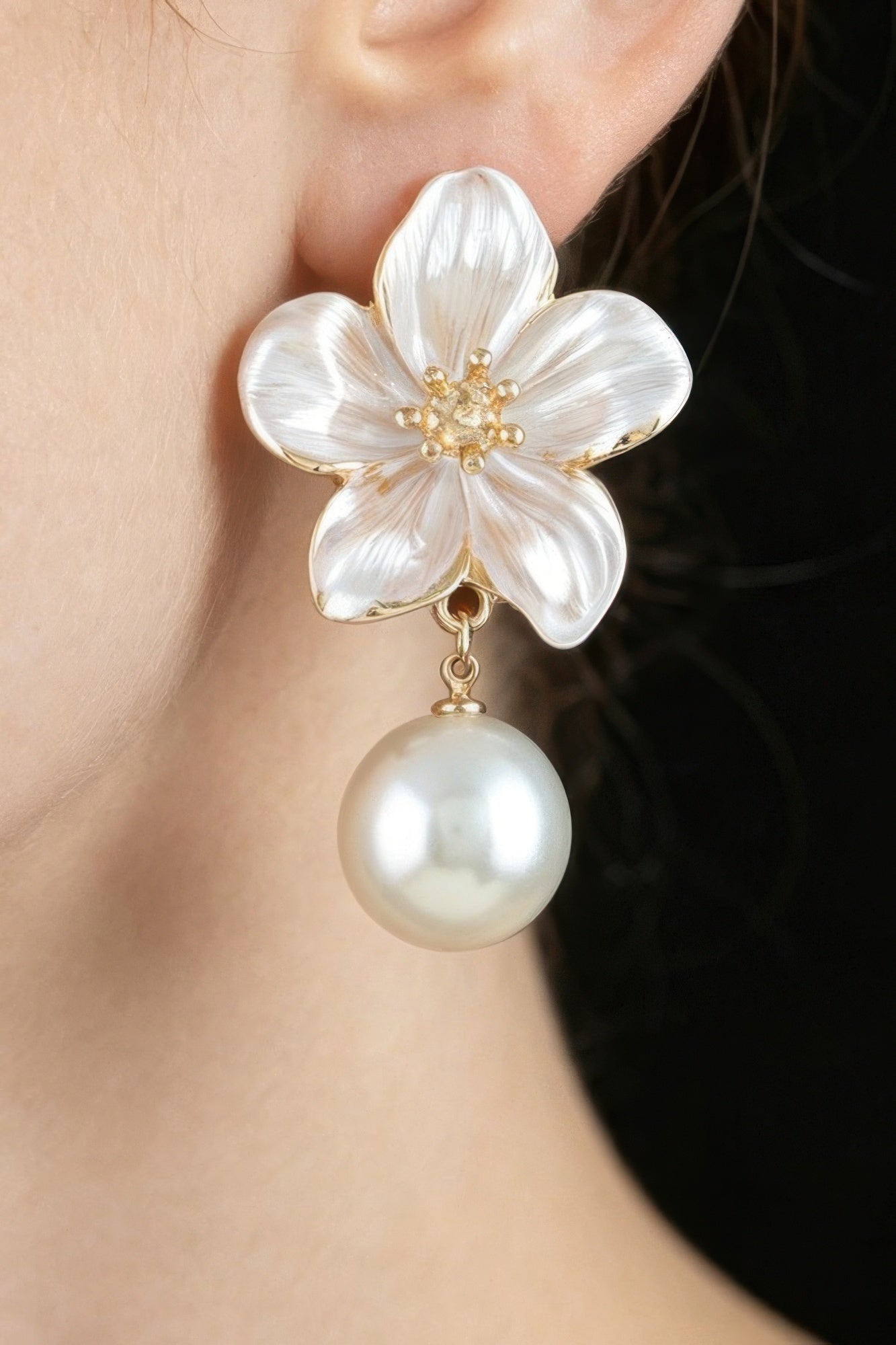 Women's Drop Earrings Pearl Flower Accent BYMANYC ® New York ELEGANT FLORAL DANGLE EARRINGS - New Collection