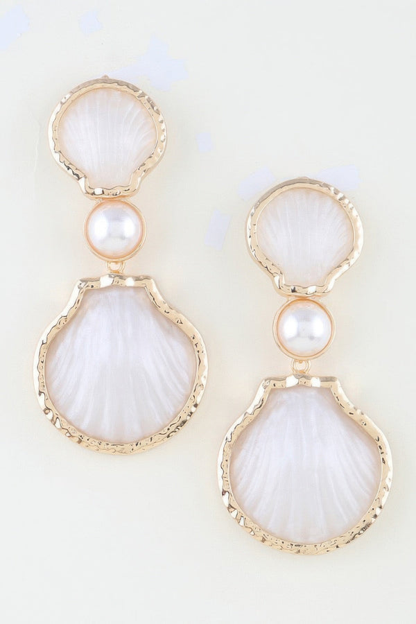 Women's Drop Earrings Hammered Shell Accent BYMANYC ® New York ORGANIC STONE DANGLE EARRINGS - New Collection