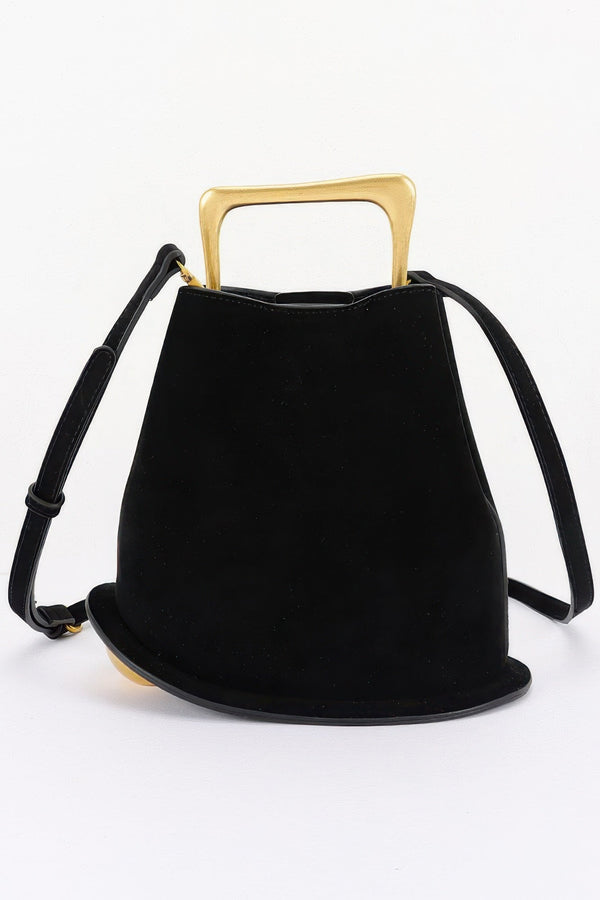 Women's Top Handle Bag Faux Suede Metal Handle BYMANYC ® New York CONTEMPORARY TEXTURED METALLIC PURSE - New Collection