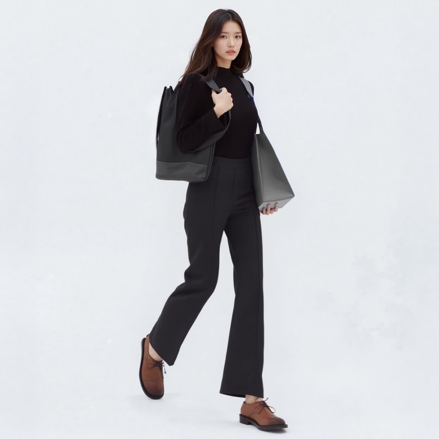 Pleione Women's High Waist Flared Pants in Black