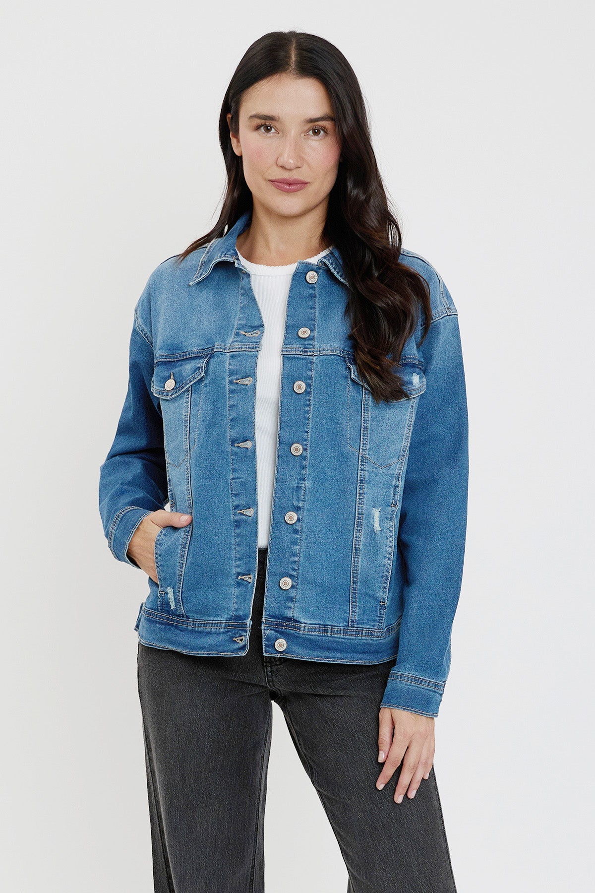Women's Drop Shoulder Boyfriend Denim Jacket