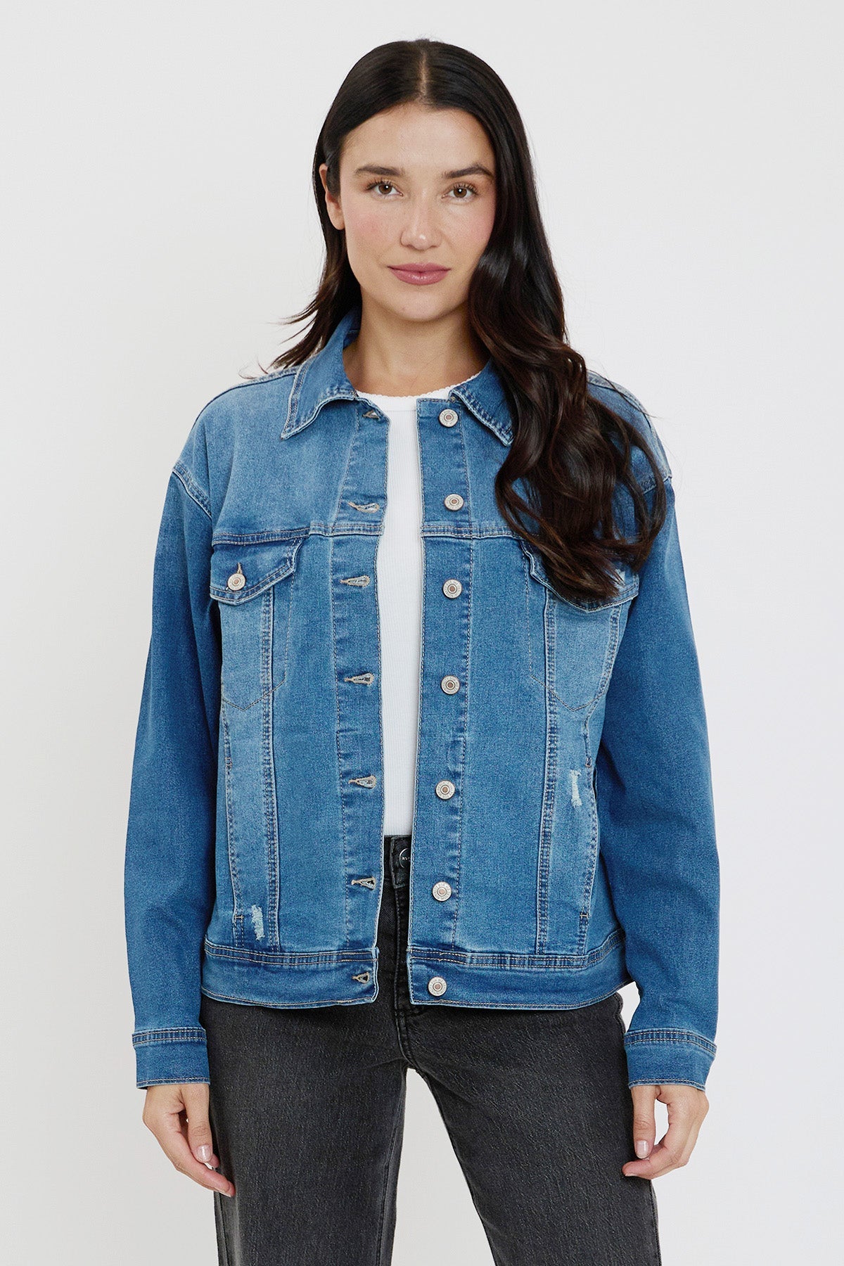 Women's Drop Shoulder Boyfriend Denim Jacket