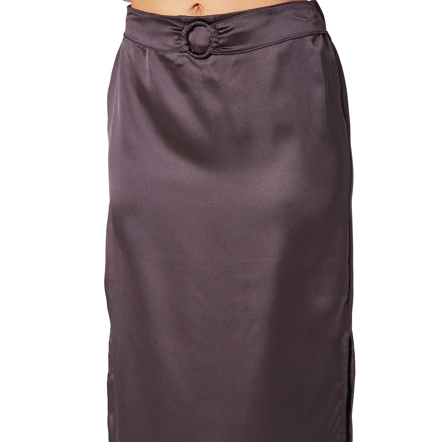 Pleione Women's High Waist Side Slit Midi Skirt In Dark Gray
