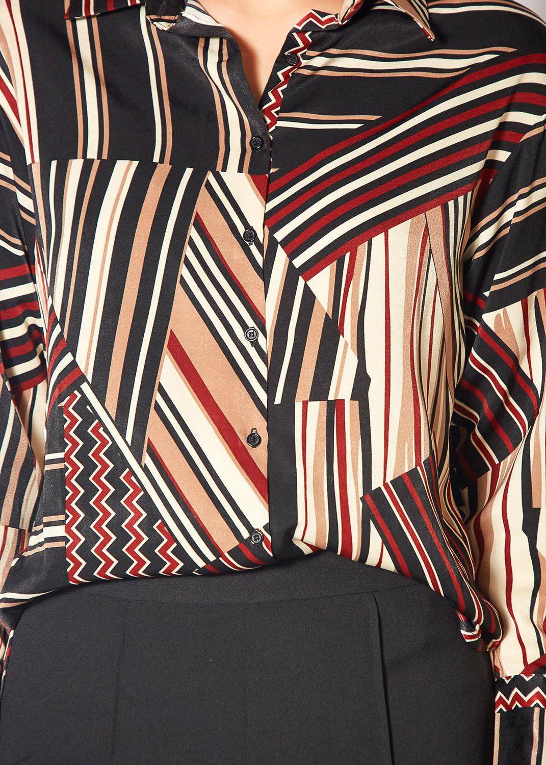 Pleione Women's Multi Stripe Button Up Blouse