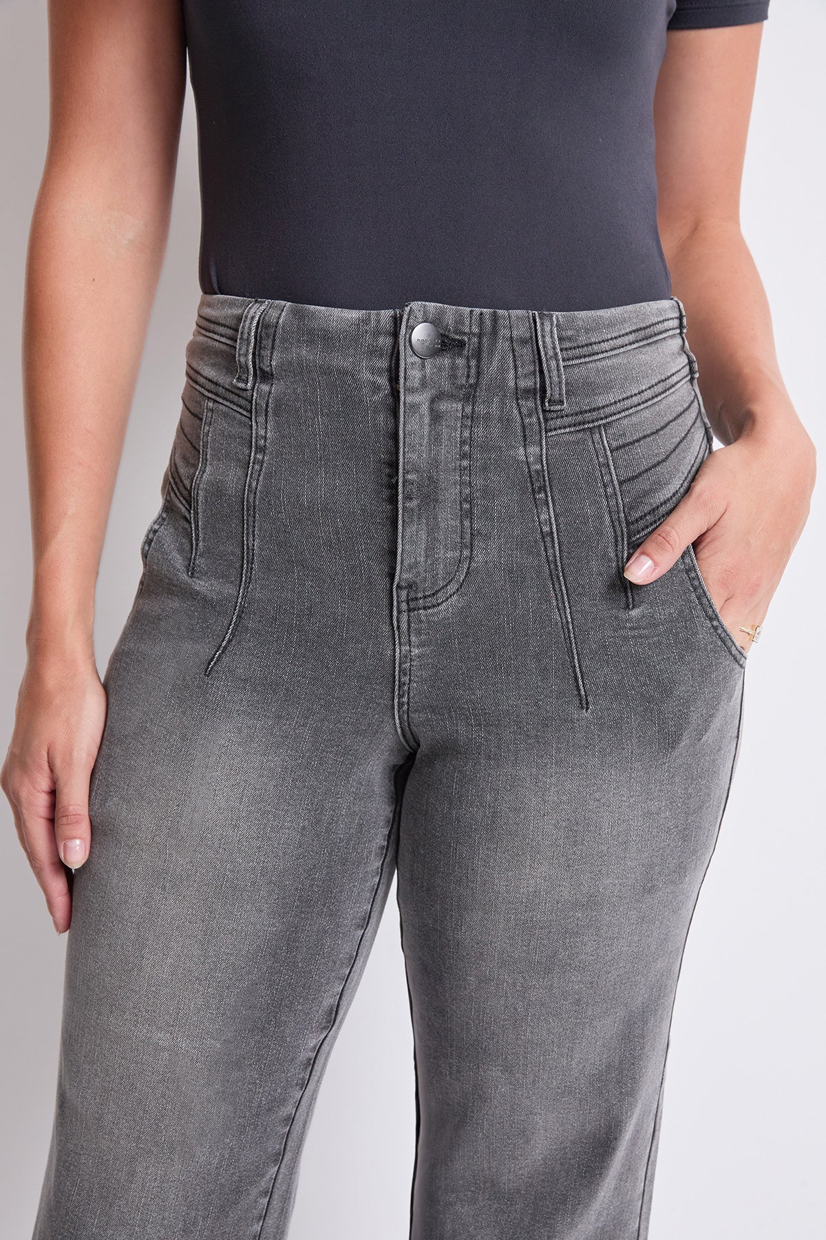 Women's High Rise Crop Detailed Wide Leg Jeans