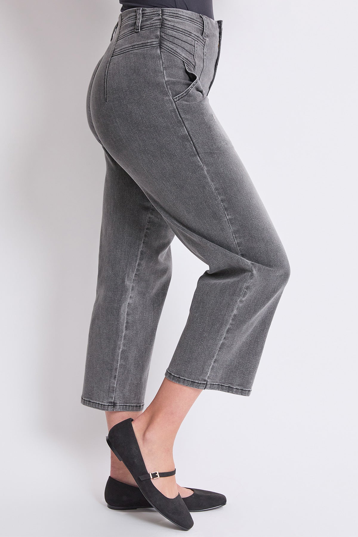 Women's High Rise Crop Detailed Wide Leg Jeans