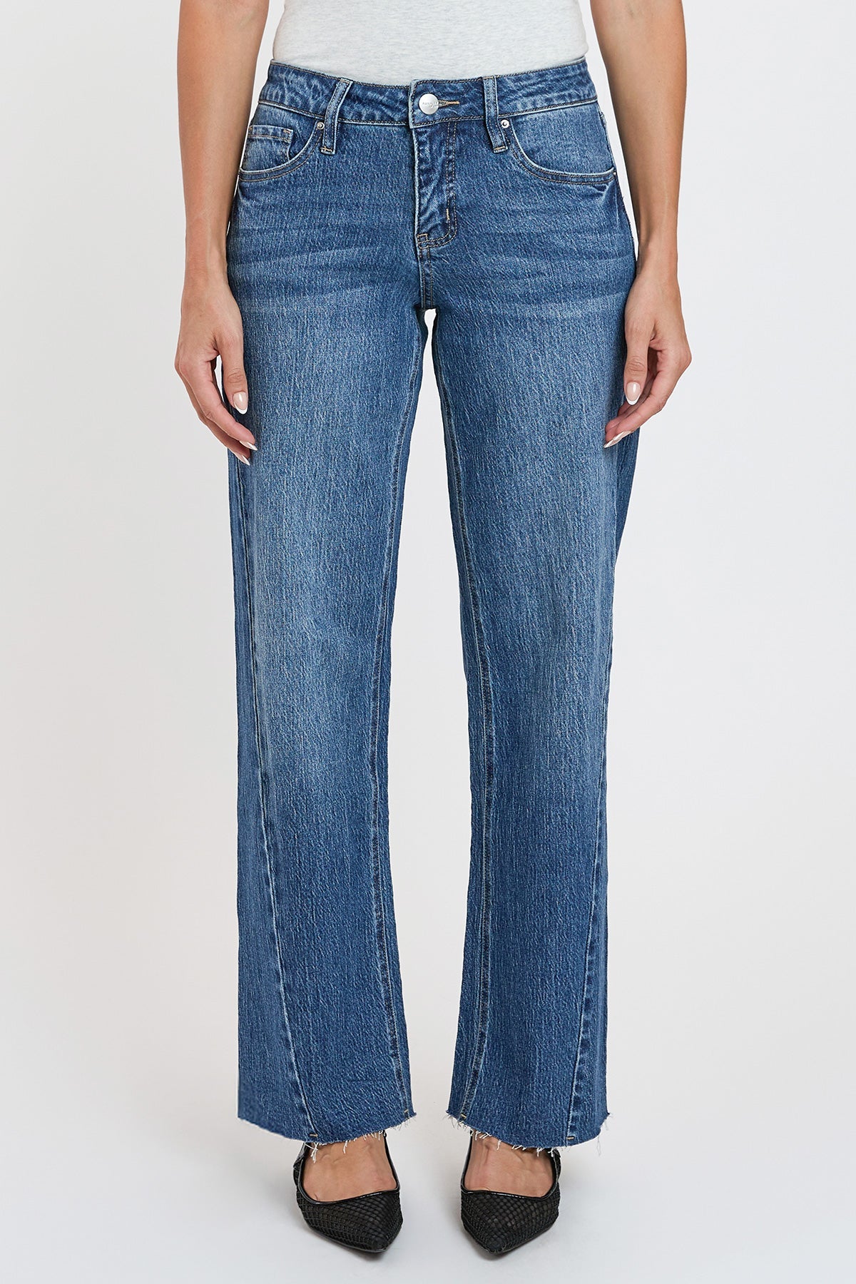 Women's High Rise Wide Leg Jeans with Angled Seam